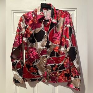 Boston Proper Red and Pink Floral Button Down Shirt